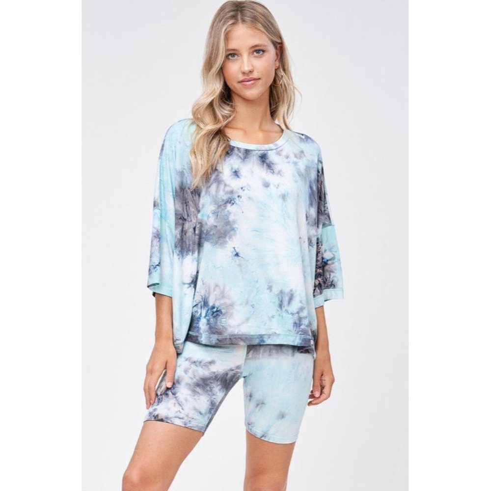 Phil Love Tie Dye Loungewear Shorts Set, Mint & Navy